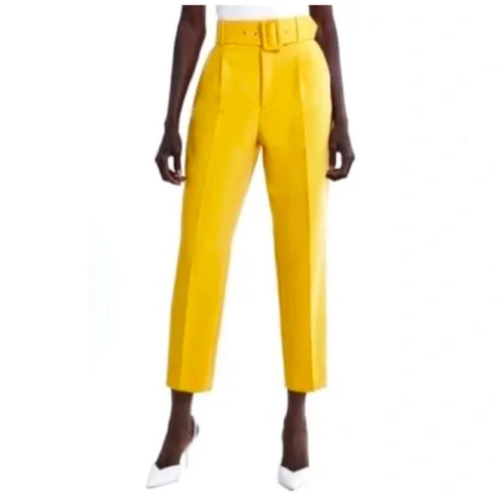 Anthropologie Wide Leg Pleated Belted Yellow Cropped Pants Trousers Women’s 0